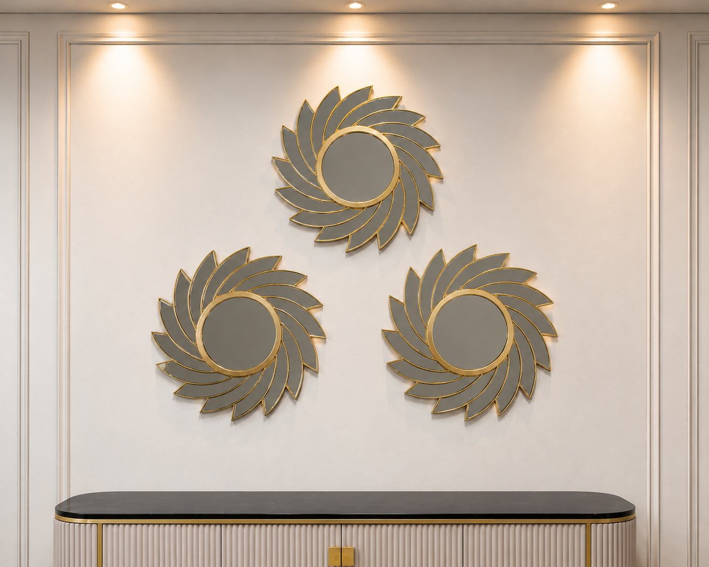 Premium Golden Sunburst Mirror Wall Décor Set of 3
