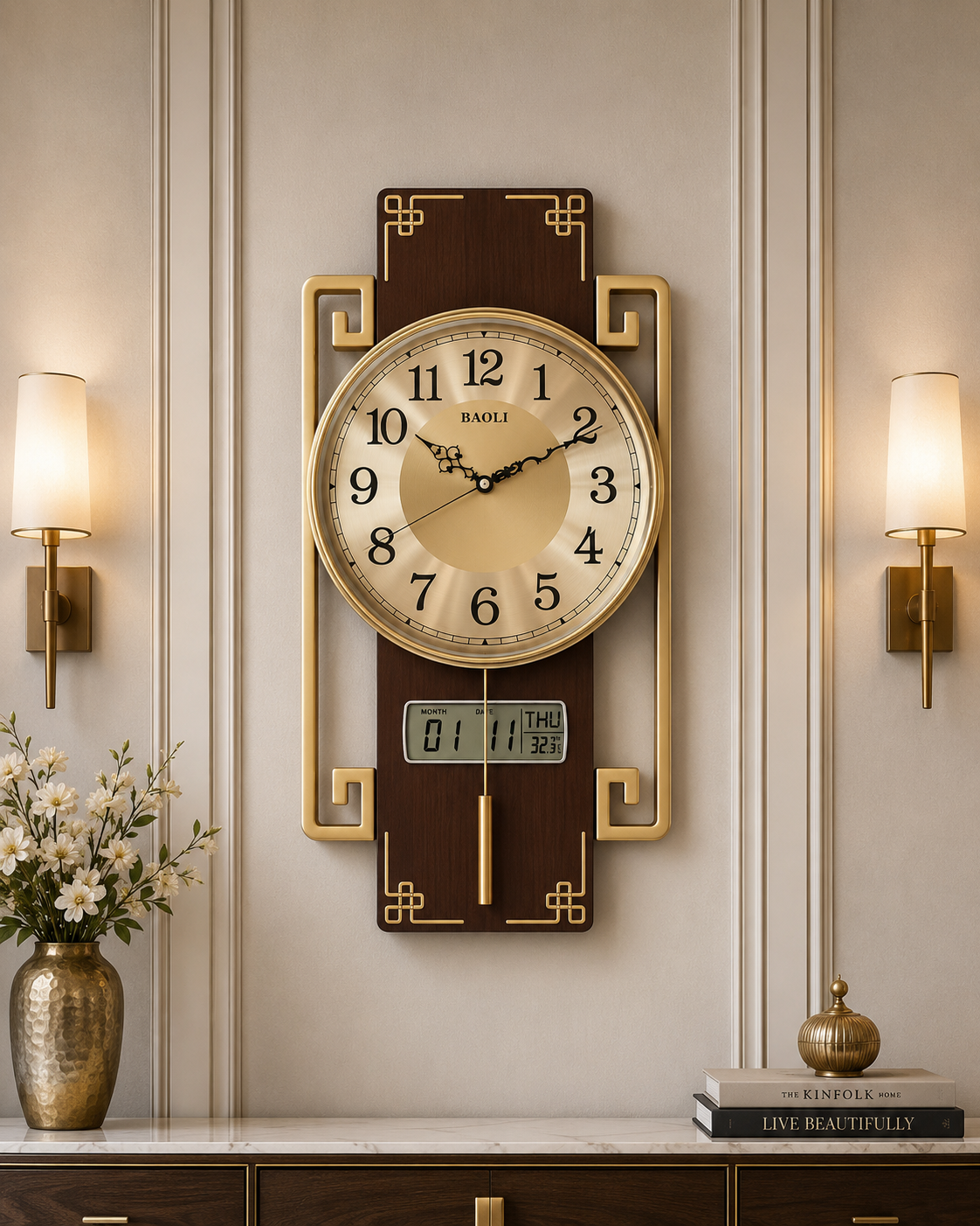 Modern Digital Fibre Body and Metal Pendulum Wall Clock