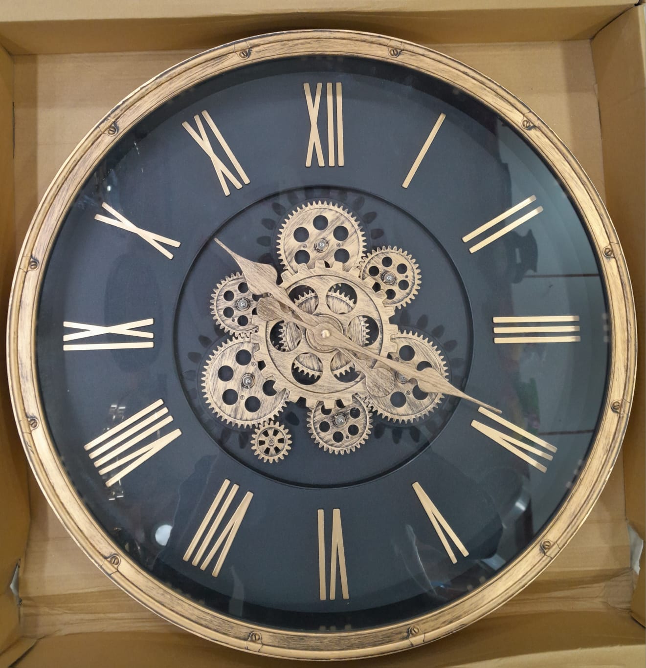Modern Antique Industrial Design Gold & Black Color Moving Mechanical Wall Clock