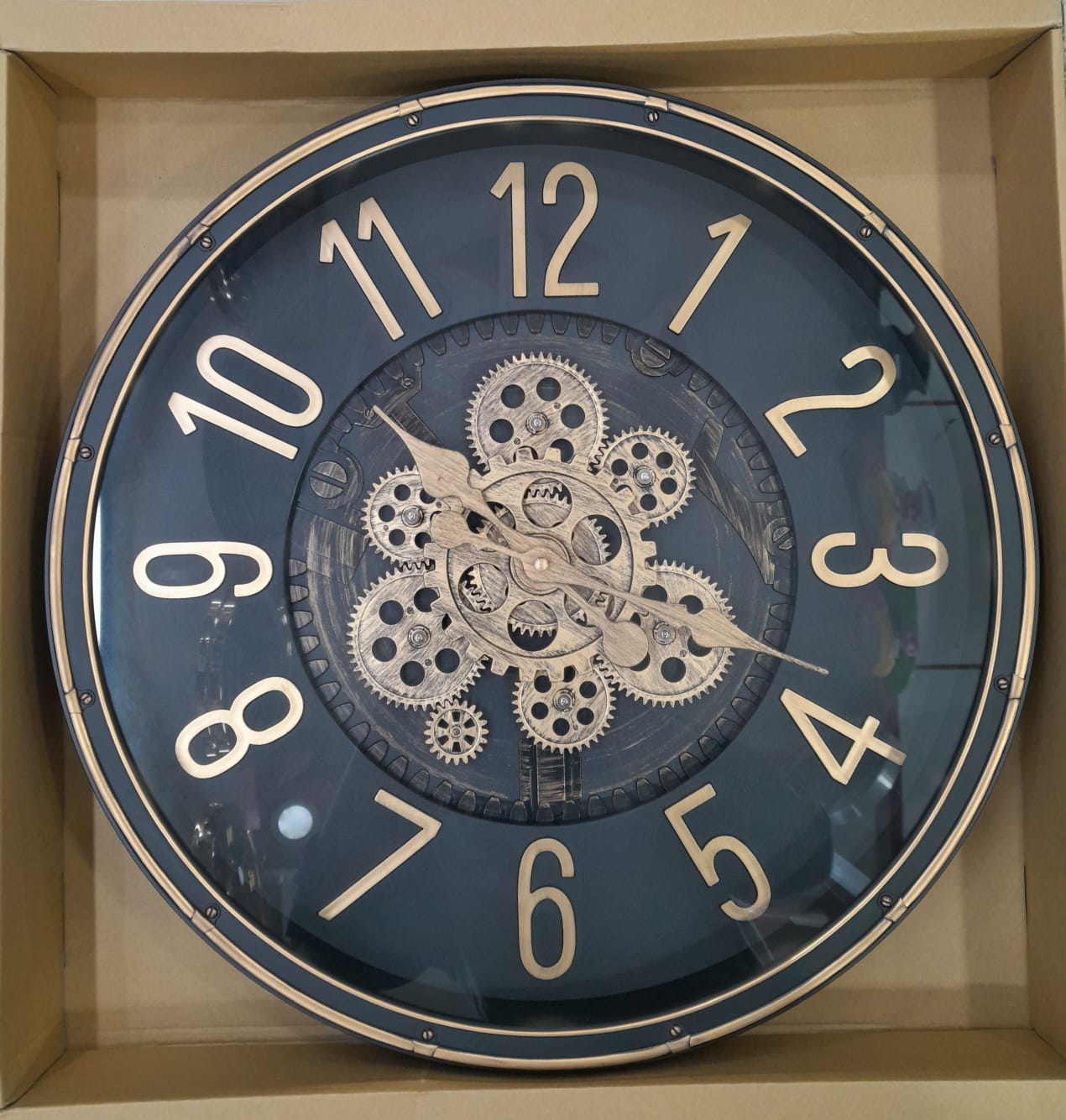 Modern Antique Industrial Design Gold & Black Color Moving Mechanical Wall Clock