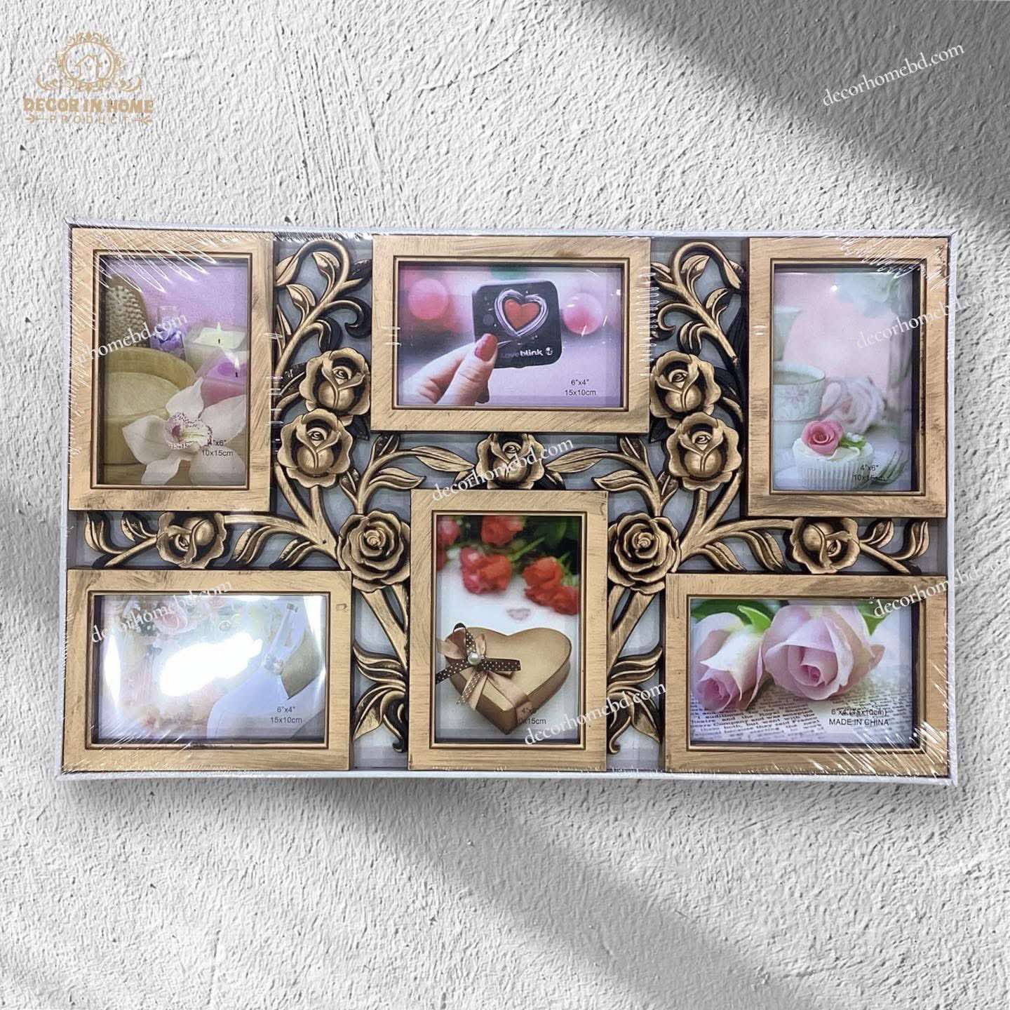 Luxury Golden Rose 6-Photo Collage Frame – Family Photo Gallery