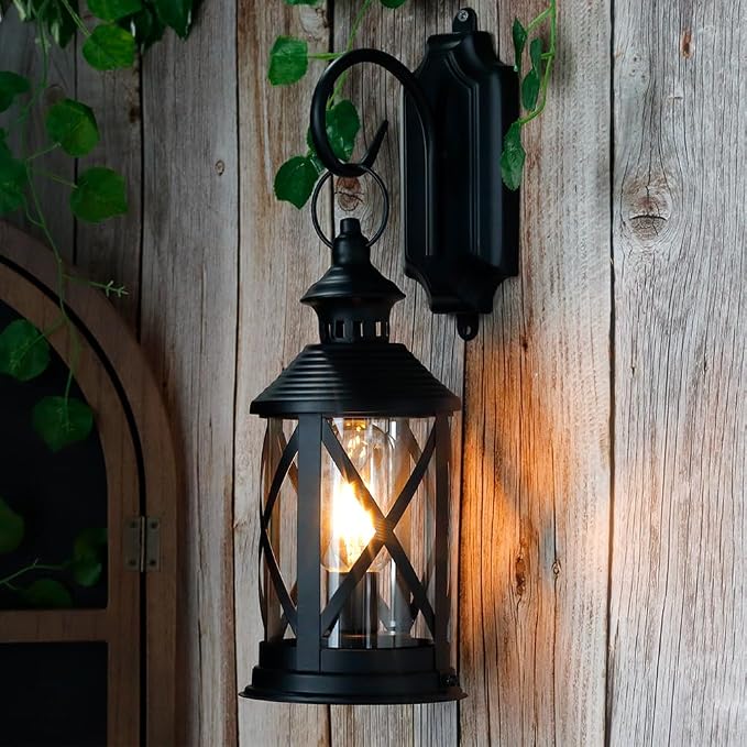 Modern Style Battery Powered Vintage Black Wall Mounted Lantern Light – Classic Outdoor & Indoor Decorative Wall Lamp