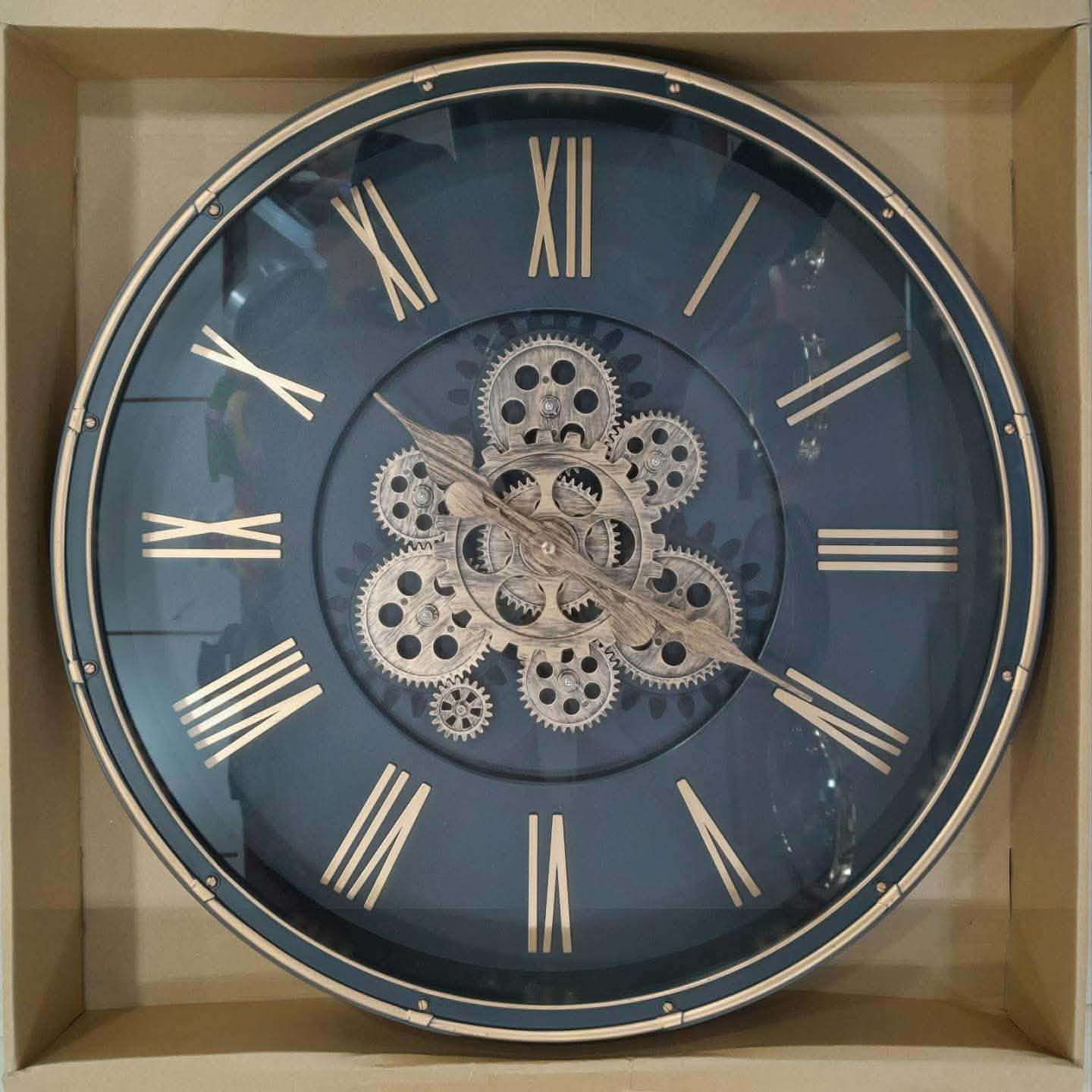 Modern Antique Industrial Design Gold & Black Color Moving Mechanical Wall Clock