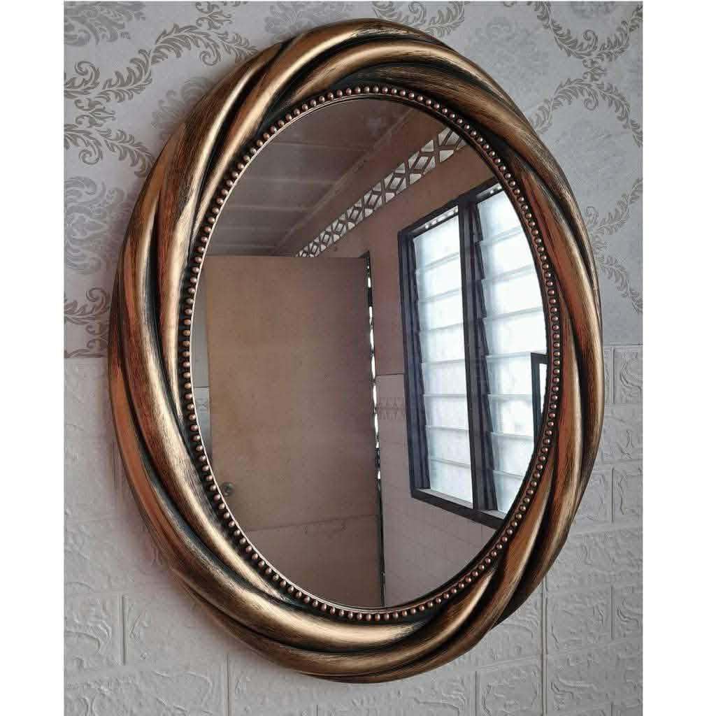 Antique Bronze Oval Wall Mirror with Beaded Frame | Luxury Home Decor