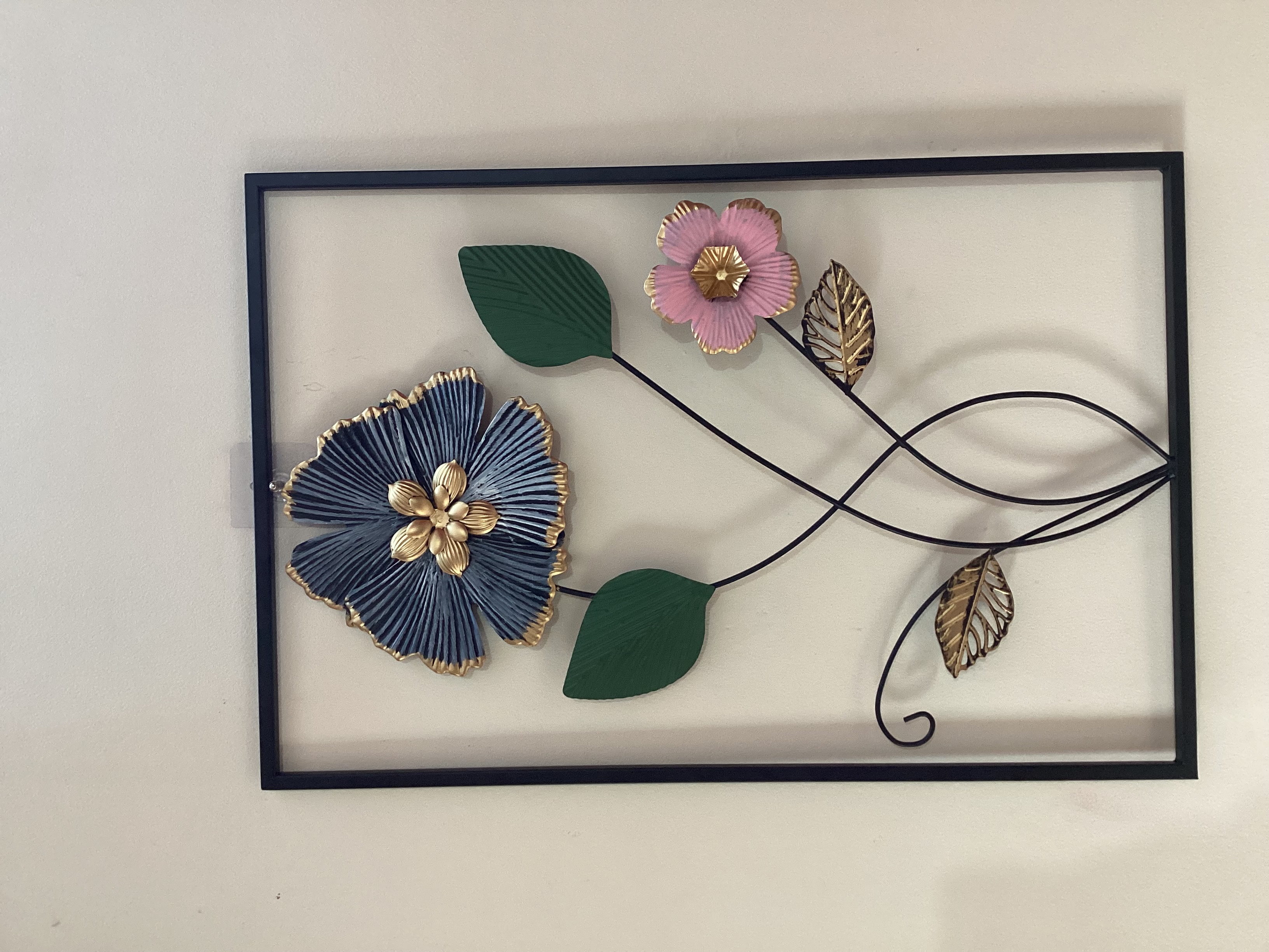 Modern Metal Flower Wall Decor with Black Frame | 3D Floral Wall Art