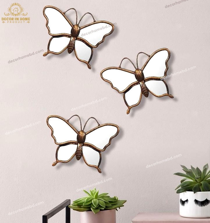 3 Pcs Decorative Beautiful Butterfly Design Wall Mirror for Living Room Entryway Decoration
