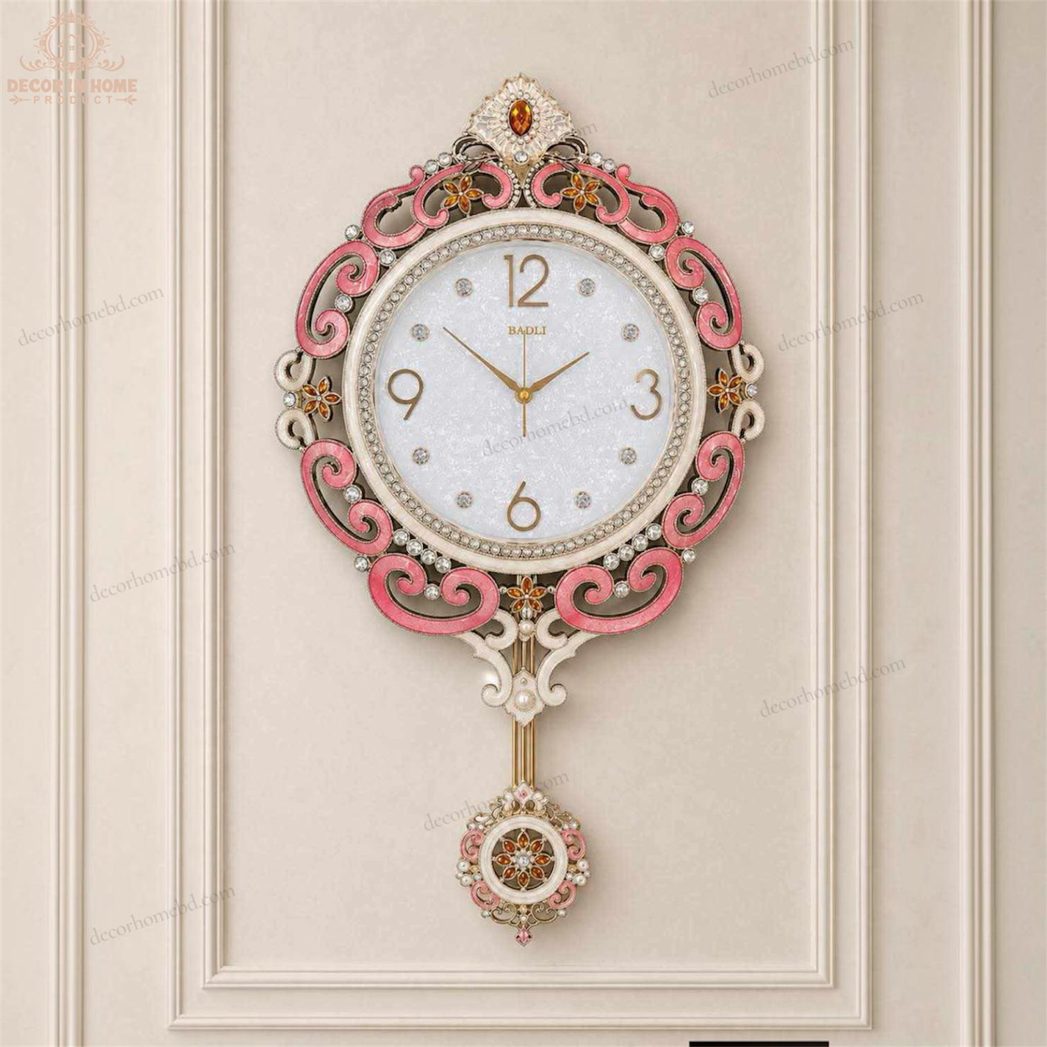 Luxury Royal Pink Pendulum Wall Clock – Elegant Decorative Wall Clock
