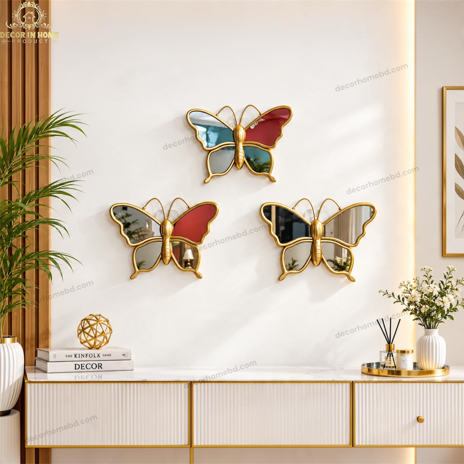 3 Pcs Decorative Beautiful Butterfly Design Wall Mirror for Living Room