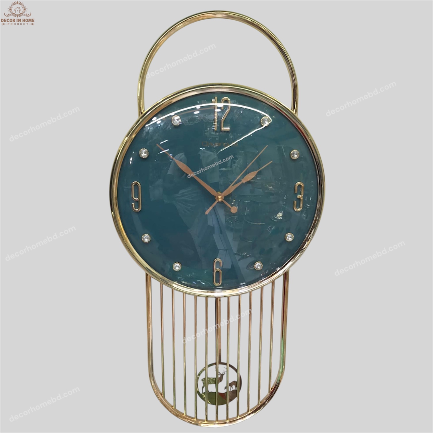 Premium Teal Blue & Gold Pendulum Wall Clock – Luxury Modern Home Decor
