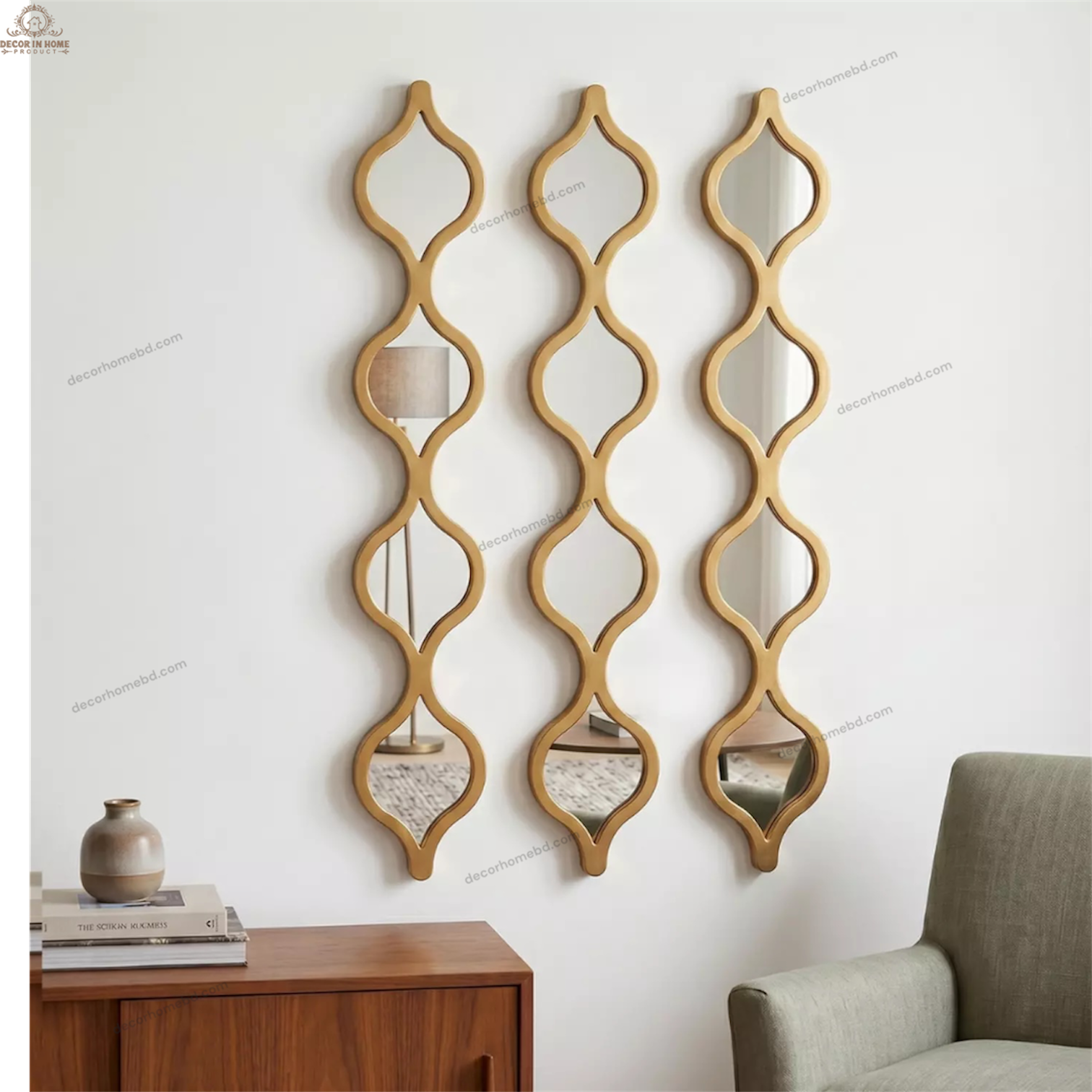 Luxury Golden Geometric Wall Mirror Set of 3 – Modern Decorative Mirrors