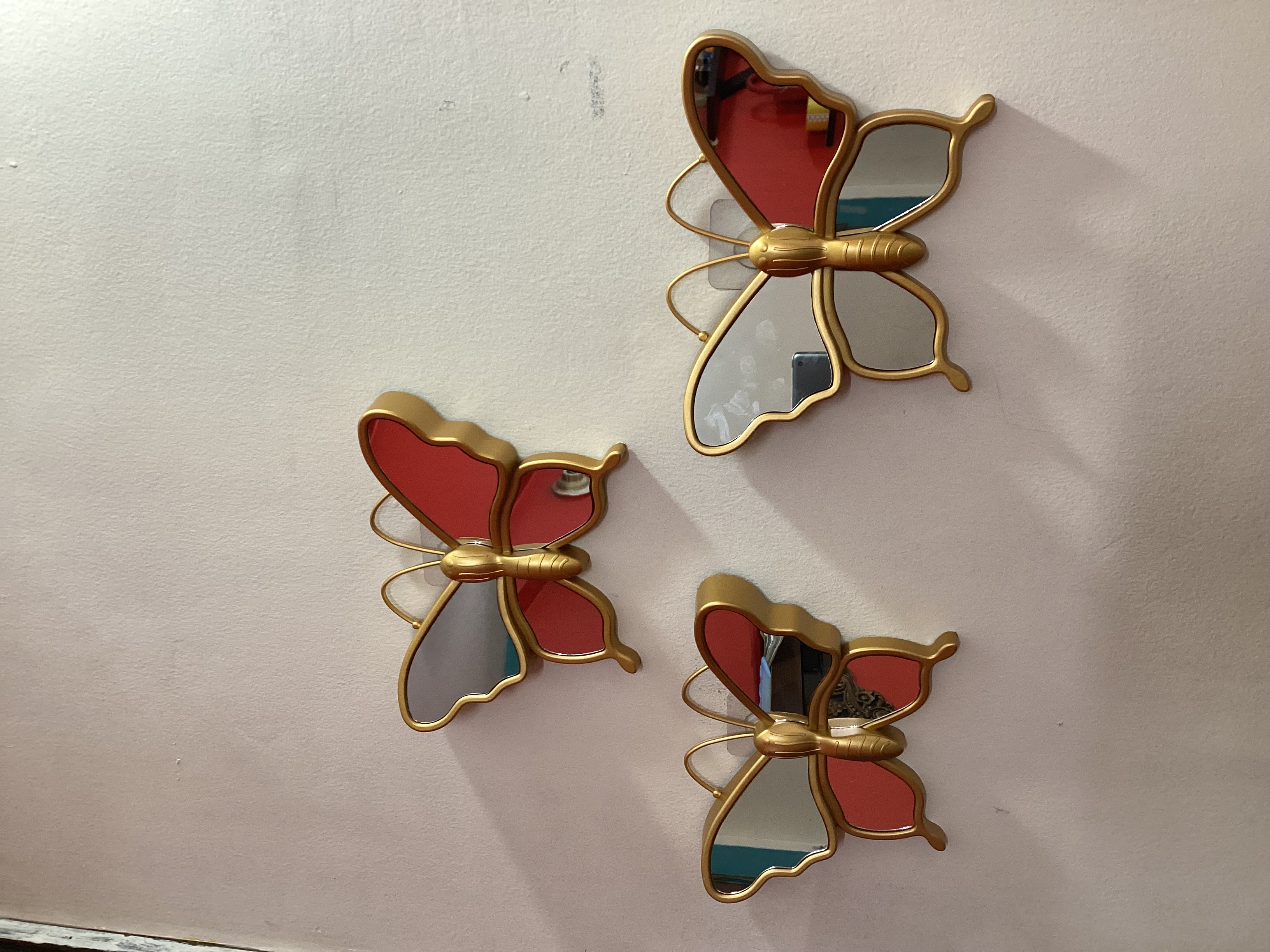 3 Pcs Decorative Beautiful Butterfly Design Wall Mirror for Living Room