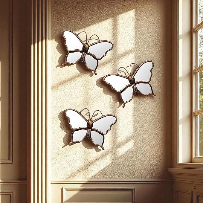 3 Pcs Decorative Beautiful Butterfly Design Wall Mirror for Living Room Entryway Decoration