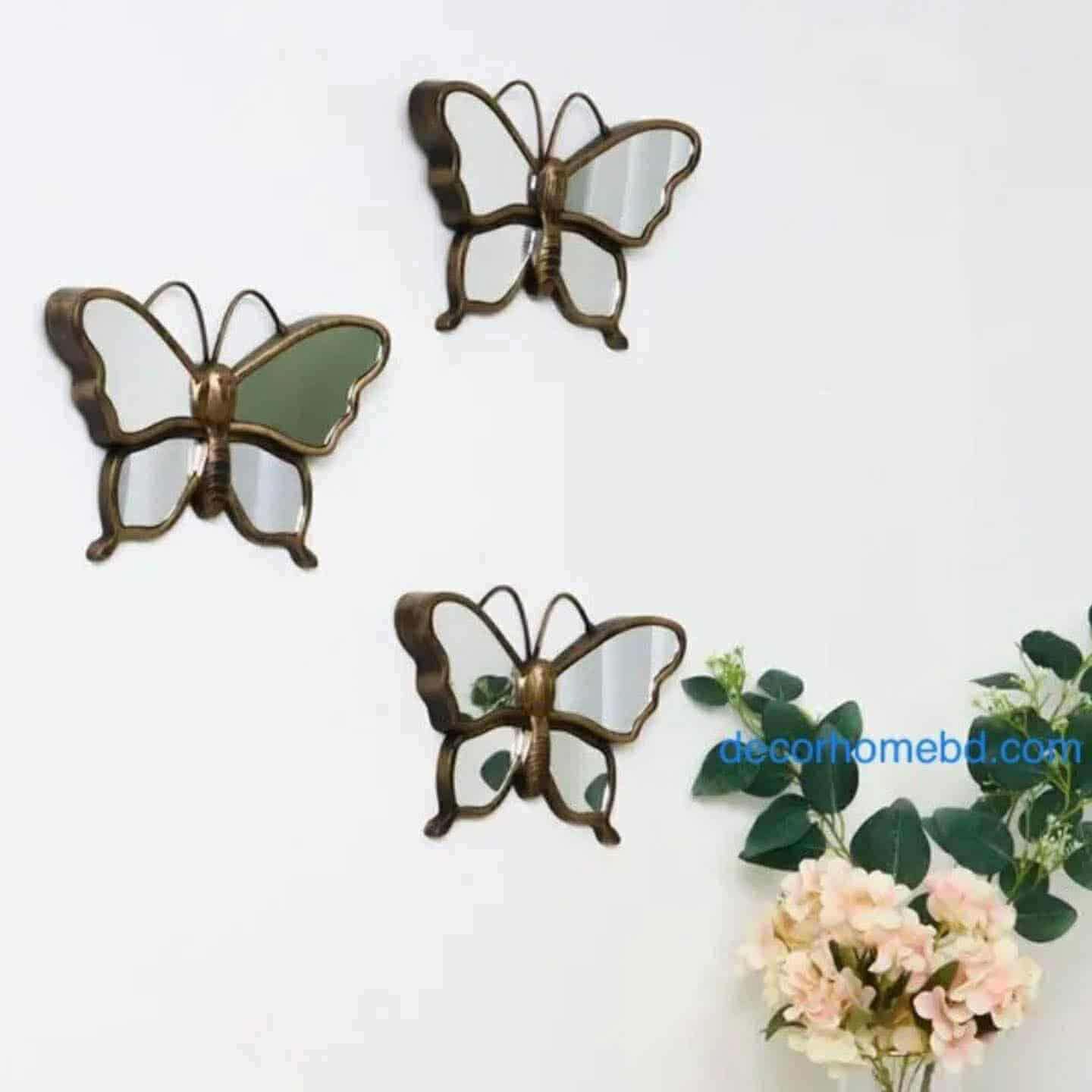 3 Pcs Decorative Beautiful Butterfly Design Wall Mirror for Living Room Entryway Decoration