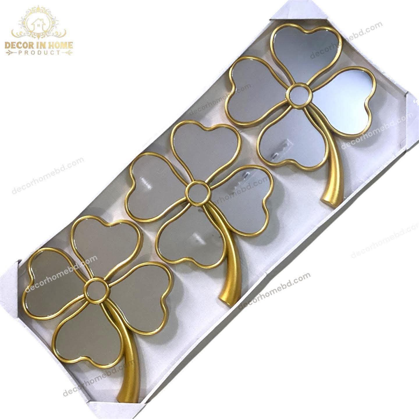 Premium Golden Clover Flower Decorative Wall Mirrors – Set of 3