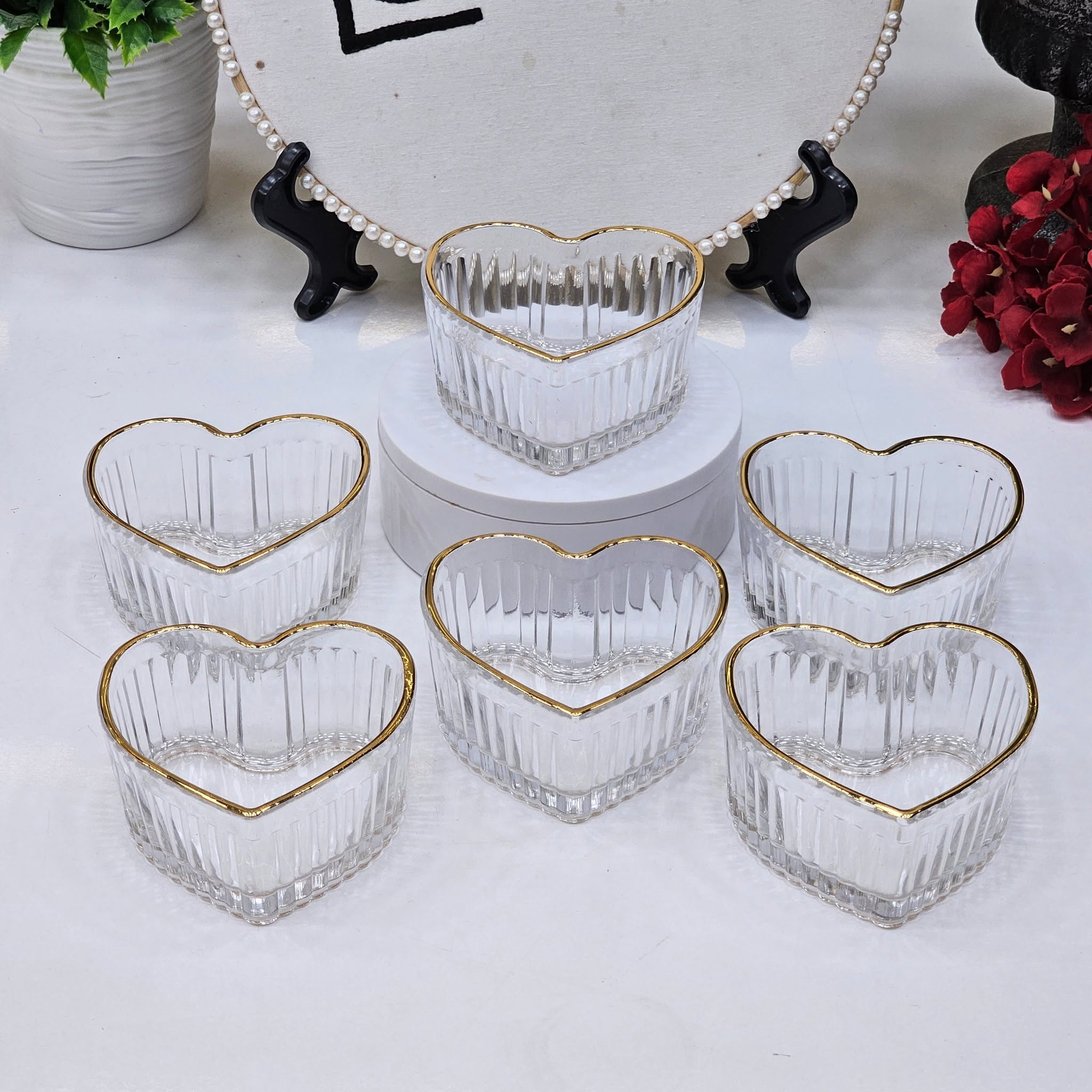 Love-Shaped Striped Premium Glass Dessert Bowl Set 🍓💛