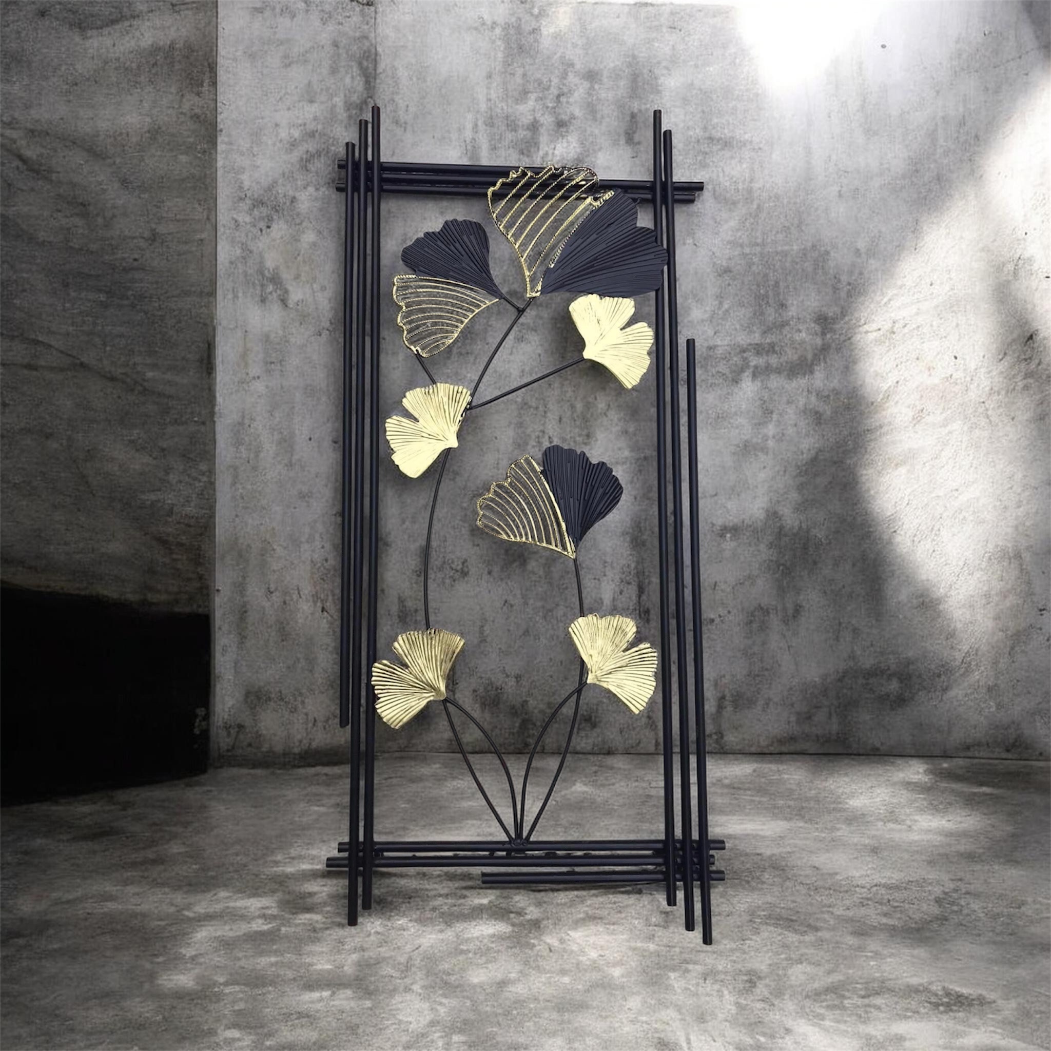 Luxury Black & Gold Ginkgo Leaf Metal Wall Art.
