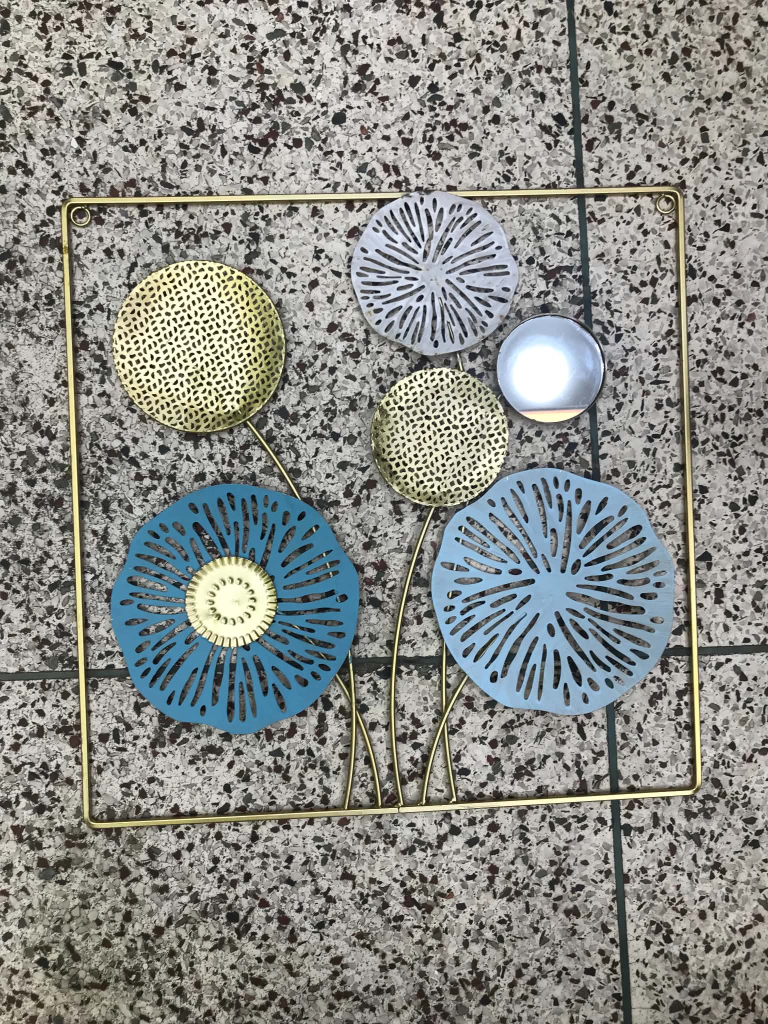 3-Piece Blue & Gold Floral Metal Wall Art Set – Modern Luxury Wall Décor for Home