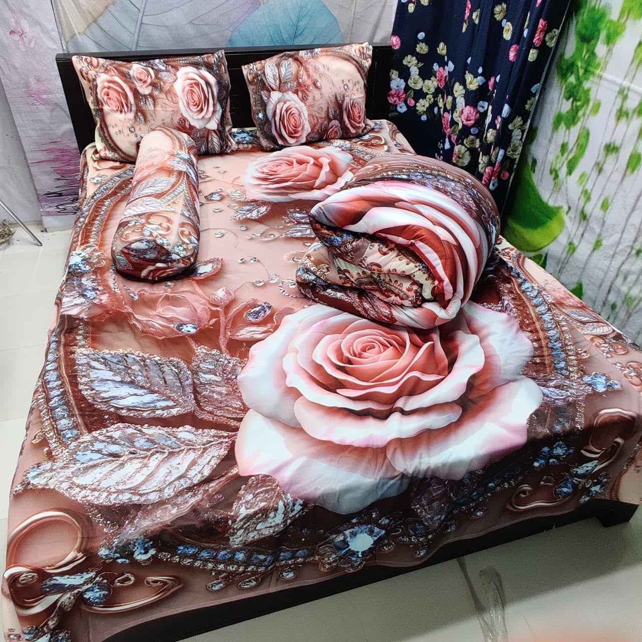Premium 3D Design 5 Pcs Comforter Set – Floral Design