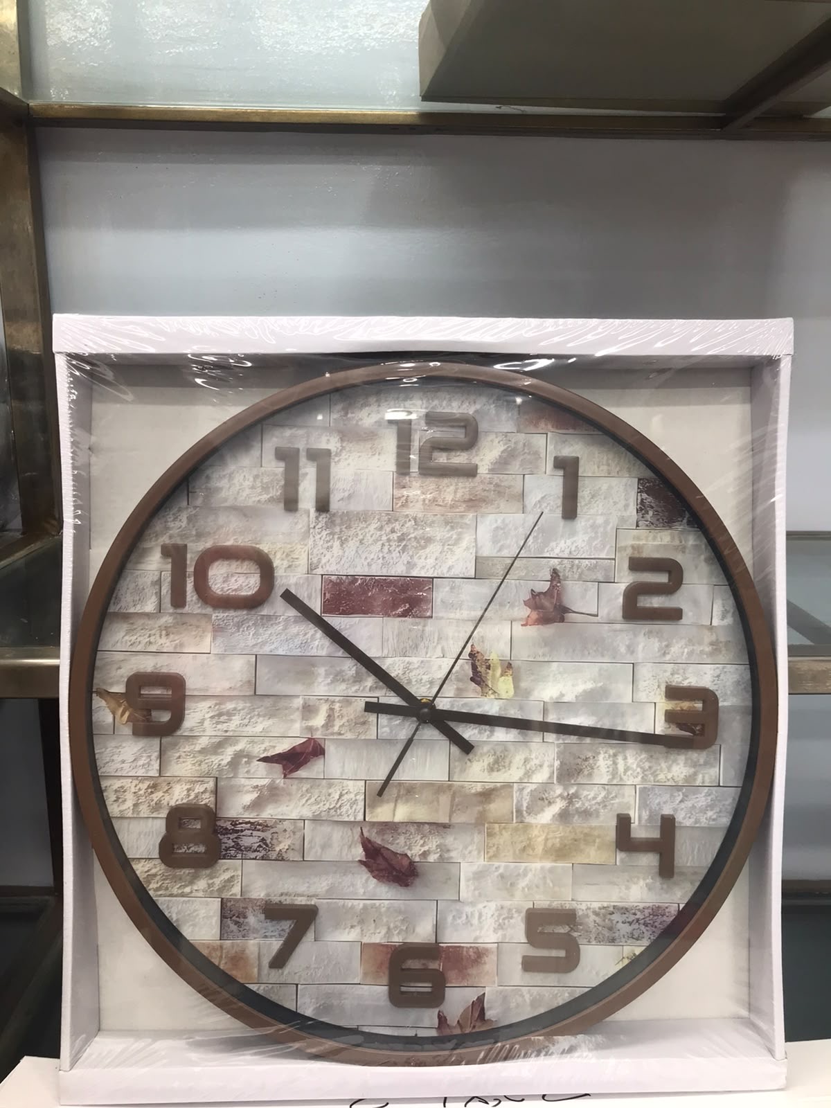 Modern Rustic Round Wall Clock with Brick Pattern Dial | Decorative Home Clock